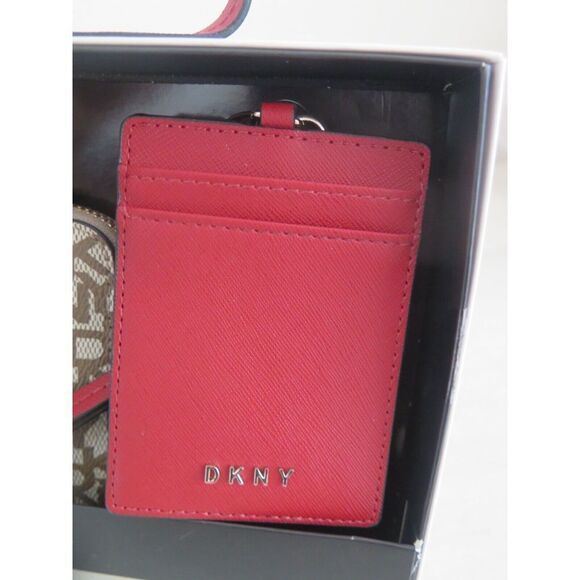 DKNY R13LJQ84 Brown Signature Logo Wristlet Clutch Lanyard ID Holder Gift Set - Picture 10 of 11